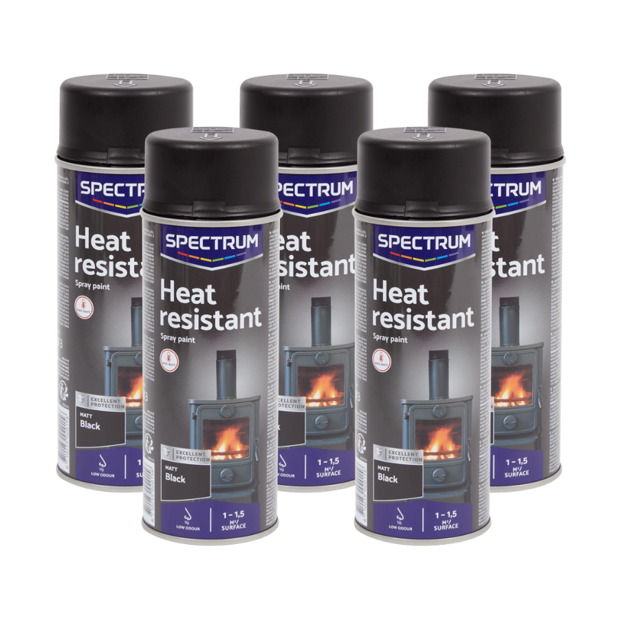 Lot de 5 Bombes Peinture en aérosol haute température Spectrum Noir mat 400 ml
