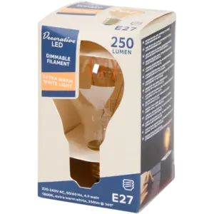 Ampoule LED boule E27 dimmable 4,9W 250 lm – lumière blanc extra chaud