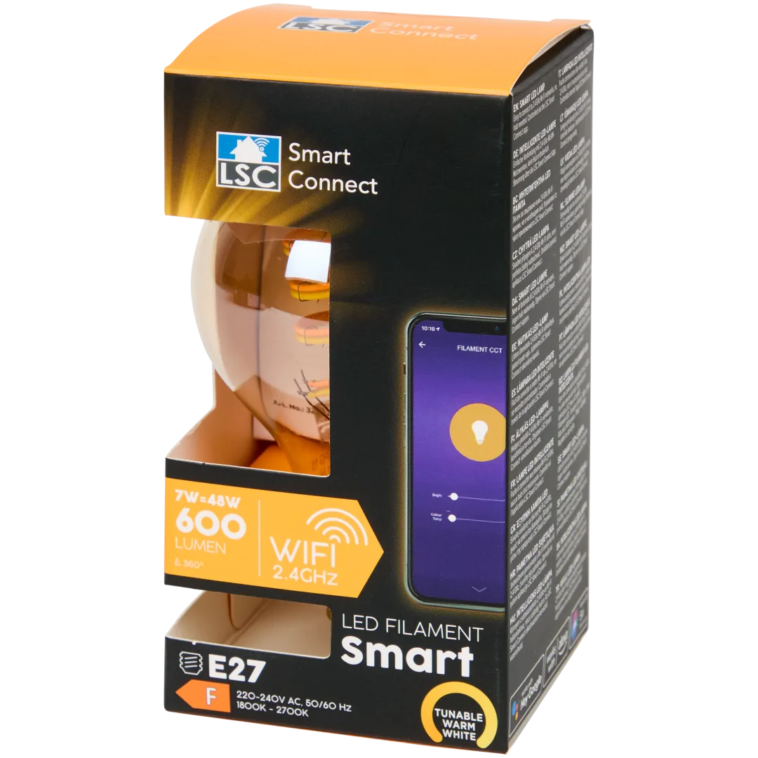 Ampoule LED connectée à filament E27 600 lm – LSC Smart Connect (blanc 1800K à 2700K)