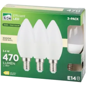 Ampoules LED LSC E14 bougie – Blanc chaud – 3 pièces (470 lm)