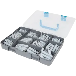 Assortiment de chevilles et vis avec boîte de rangement