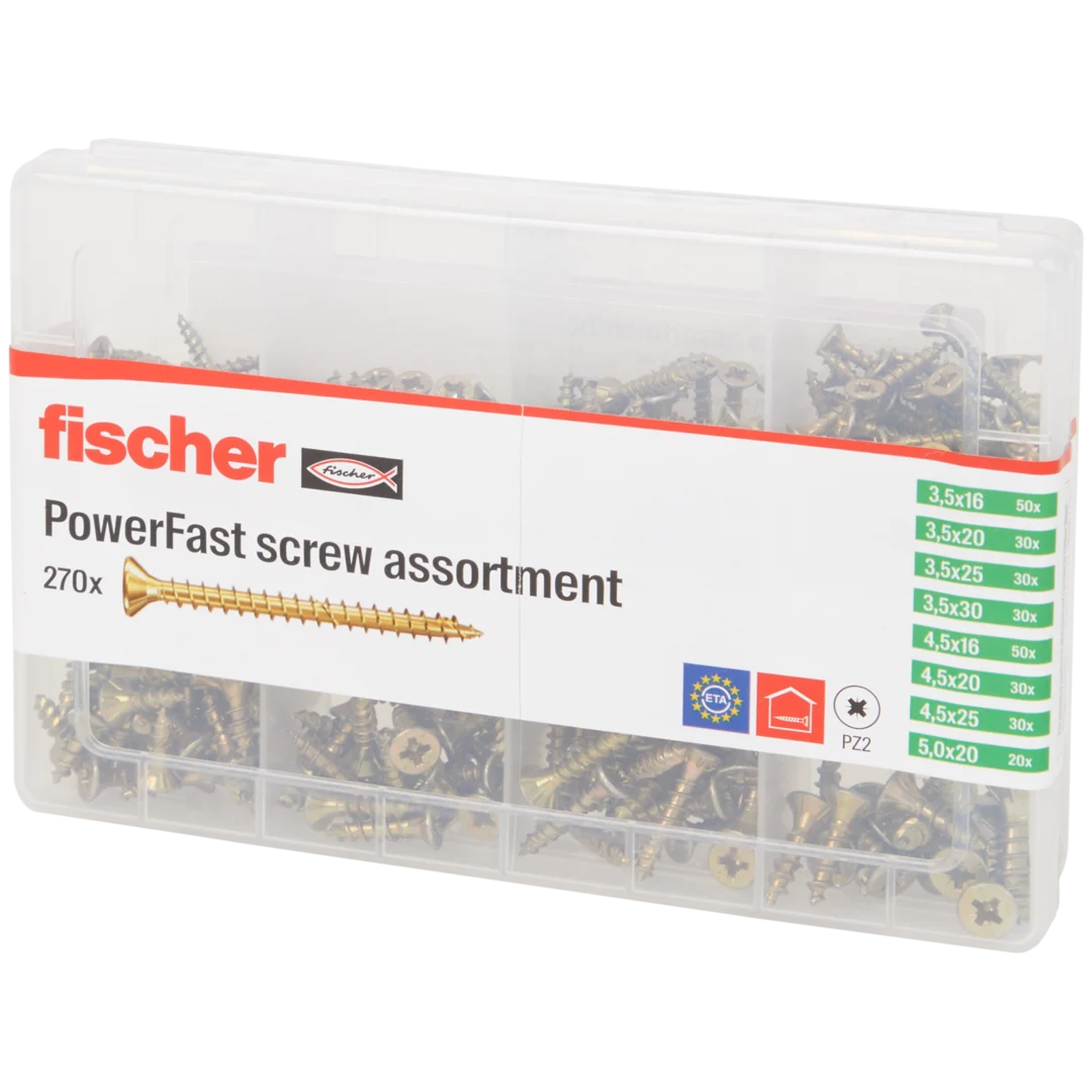 Assortiment de vis dorées Fischer en acier – divers formats