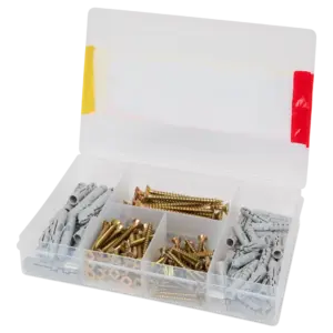 Boîte de chevilles et vis Fischer – 150 pièces, boîte compartimentée