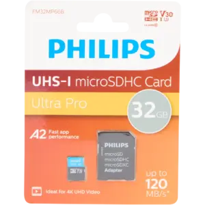 Carte mémoire Philips 32 Go (MiniSDHC) + adaptateur – jusqu’à 120 Mo/s (lot de 2)