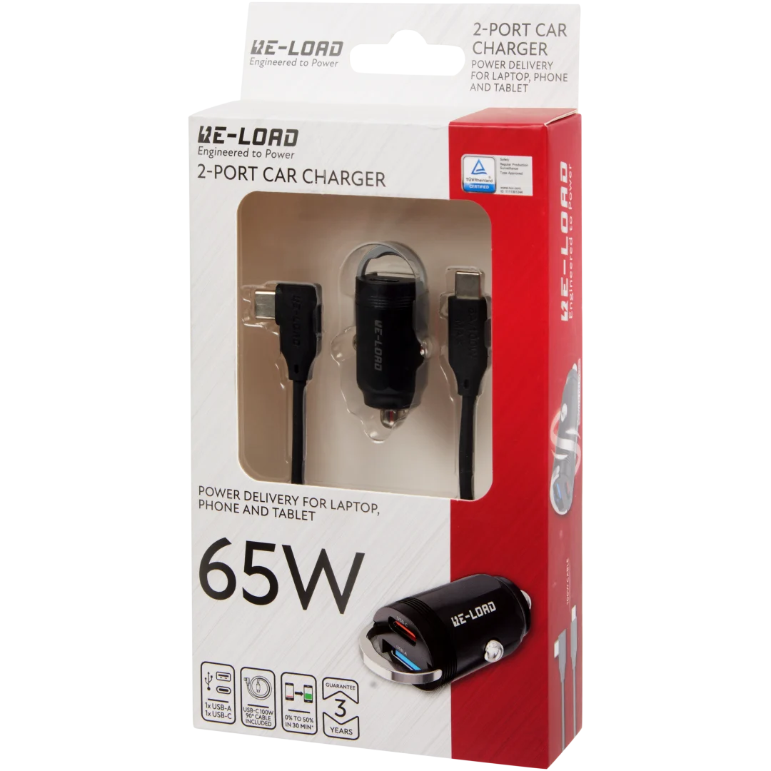 Chargeur allume-cigare 2 ports USB-A & USB-C Re-load – 65 W (câble USB-C vers USB-A inclus) – Image 3