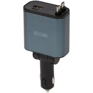 Chargeur allume-cigare 4-en-1 Re-load – 2 ports rapides + 2 câbles USB‑C rétractables