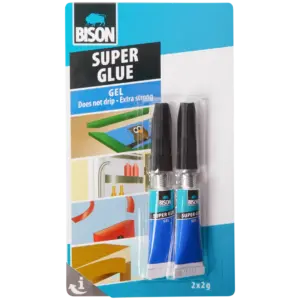 Colle forte en gel Bison – 2 tubes avec bouchon rotatif hermétique