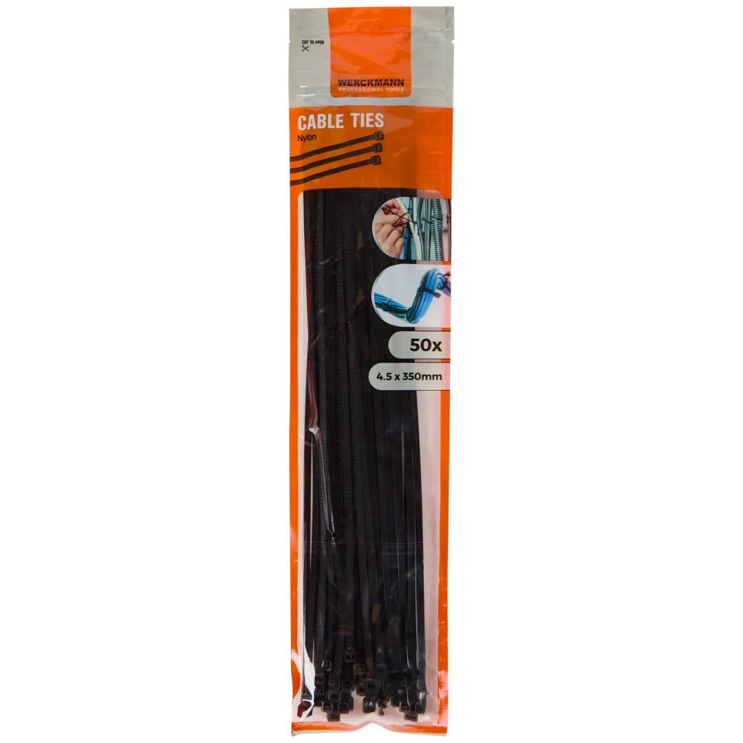 Colliers de serrage Werckmann 4,5 × 350 mm – lot de 50 (noir ou blanc)
