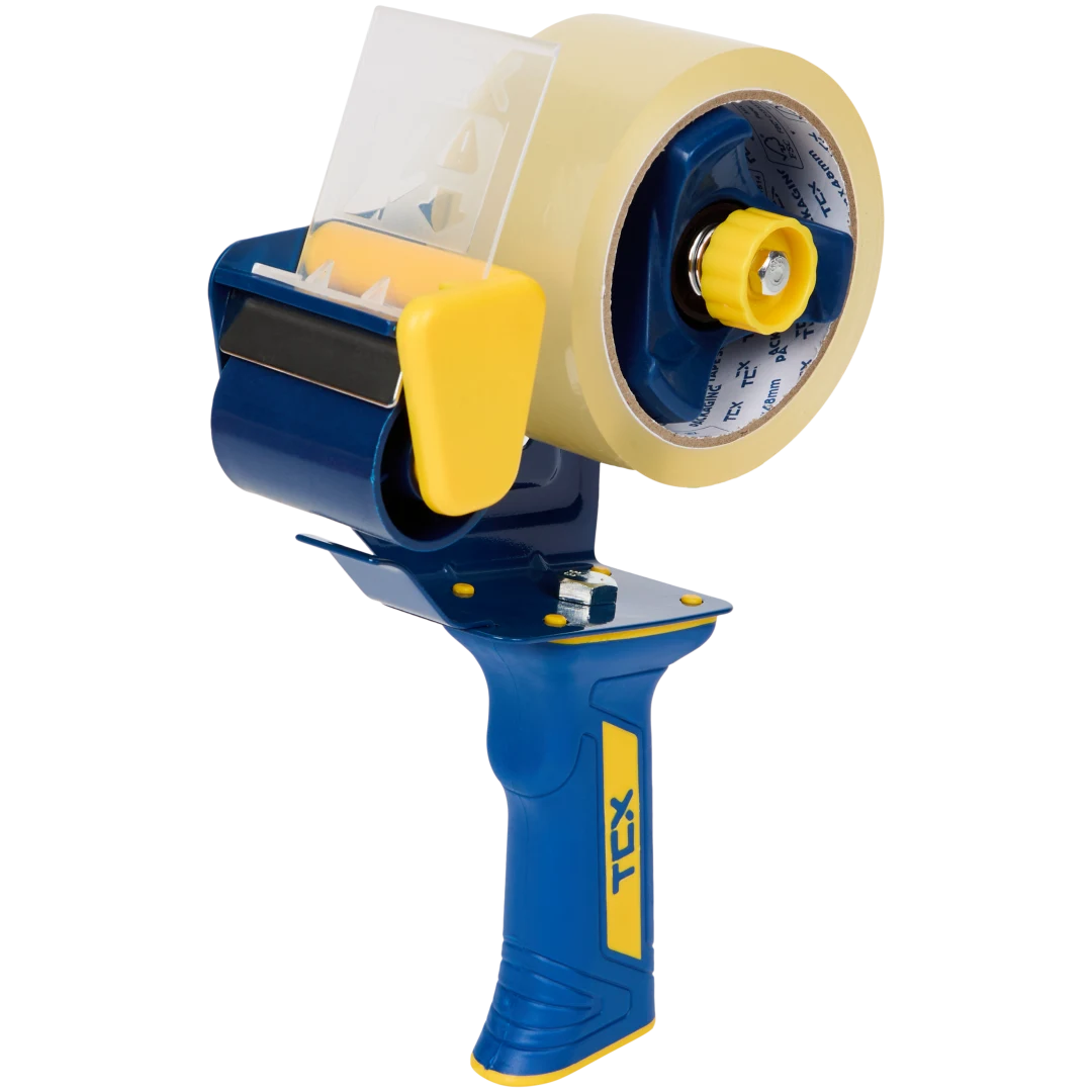 Dévidoir de ruban adhésif TCX avec ruban transparent low-noise – Bleu