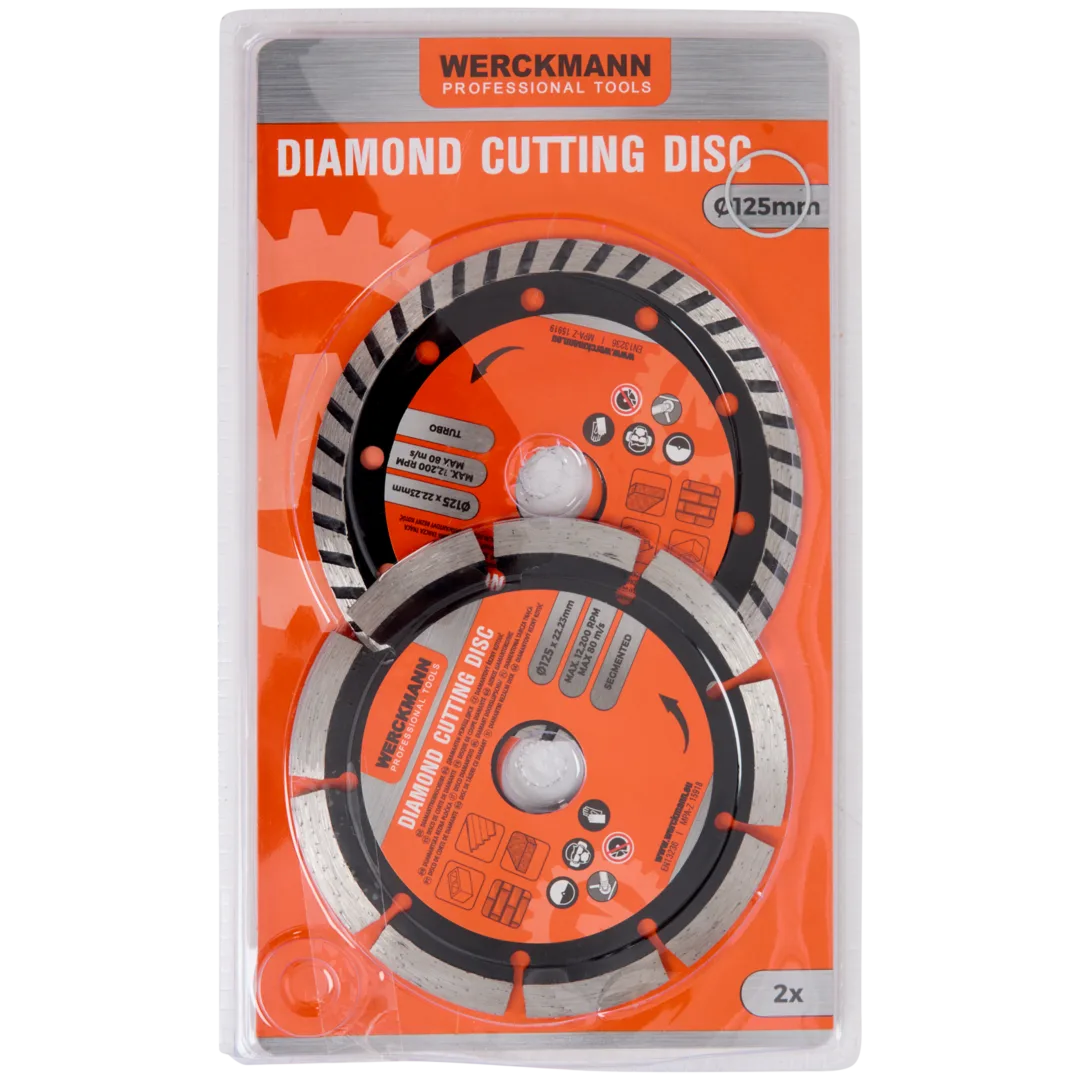 Lot de 2 disques diamant Werckmann 125 mm – 1 turbo + 1 segmenté