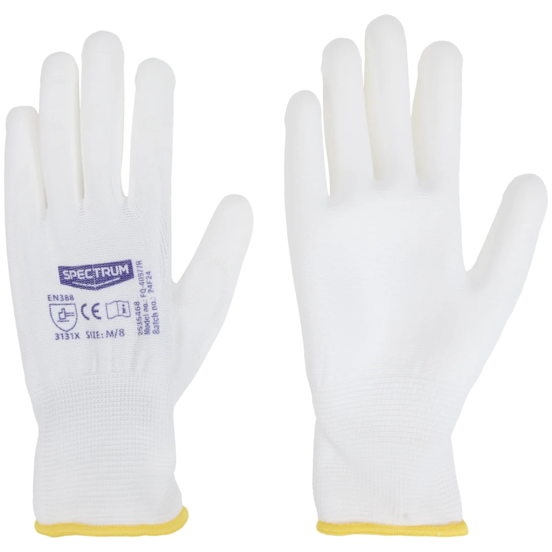 Gants de peinture Spectrum sans coutures – revêtement PU, blancs (taille M)