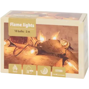 Guirlande lumineuse LED effet flamme – 10 boules lumineuses, minuterie, intérieur/extérieur