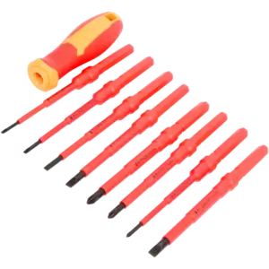 Jeu de tournevis VDE interchangeables Werckmann – 9 pièces (plats & cruciformes)