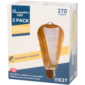 Lot de 2 ampoules LED E27 avec capteur jour/nuit – blanc chaud 270 lm (4 W)