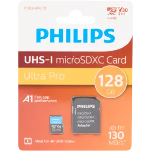 Cartes microSD Philips 128 Go (SDXC) – jusqu’à 130 Mb/s