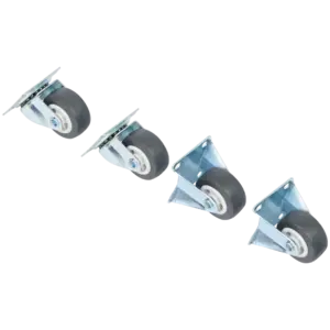 Lot de 4 roulettes : 2 pivotantes + 2 fixes en acier – 30 kg par roulette