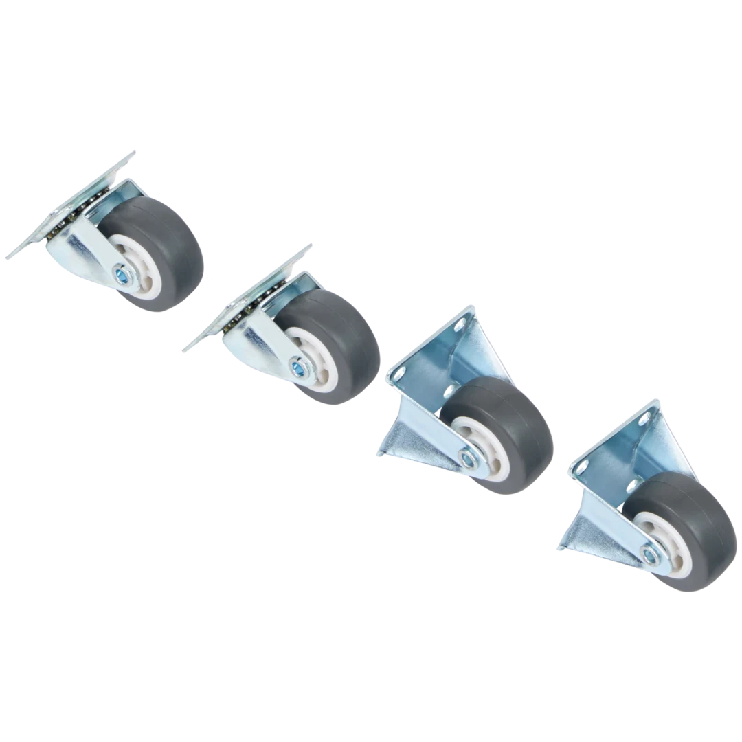 Lot de 4 roulettes : 2 pivotantes + 2 fixes en acier – 30 kg par roulette