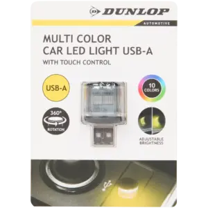 Lumière d’ambiance LED multicolore pour voiture Dunlop – 10 couleurs, tactile, rotation 360°