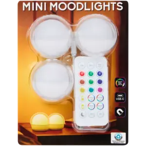 Mini-lumières d’ambiance LED (lot de 3) avec télécommande – USB-C, blanc chaud + couleurs