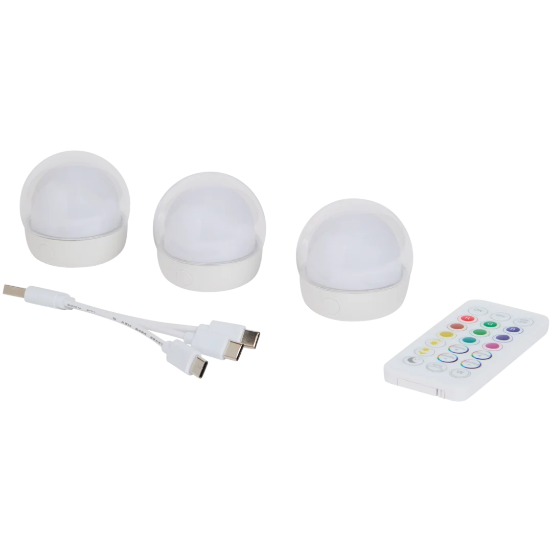 Mini-lumières d’ambiance LED (lot de 3) avec télécommande – USB-C, blanc chaud + couleurs – Image 2