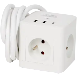 Multiprise Pro-max cubique 2 prises (Noir ou Blanc) – compacte et pratique avec ports USB