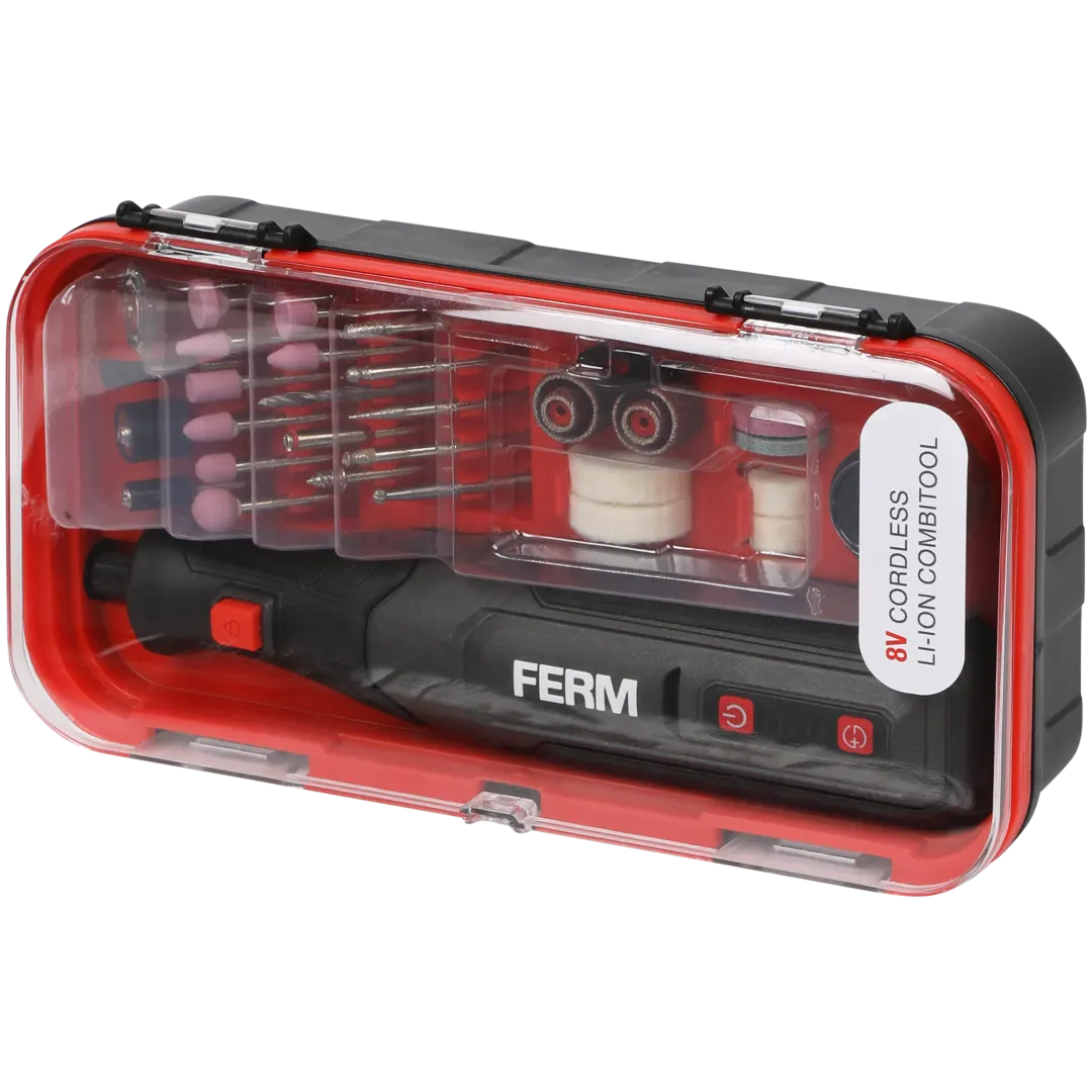 Outil multifonctions sans-fil FERM 8 V avec mallette, chargeur et 24 accessoires – Image 3