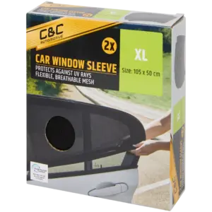 Pare-soleil chaussette C&C pour vitres de voiture (lot de 2) – Noir, anti-UV