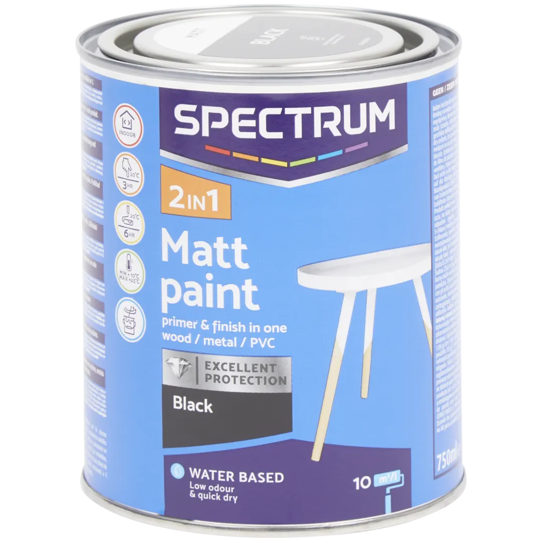 Peinture mate 2-en-1 Spectrum Noir – apprêt + finition, 750 ml