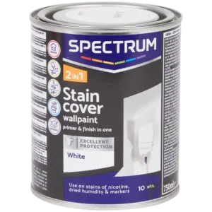 Peinture murale blanche Spectrum 2 en 1 masque-taches – sous-couche + finition, mat, intérieur