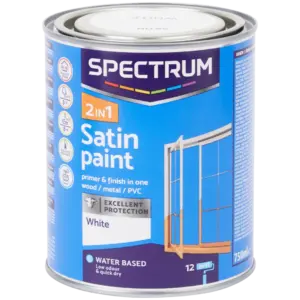 Peinture satinée 2-en-1 Spectrum Blanc – Apprêt + finition à l’eau (750 ml)