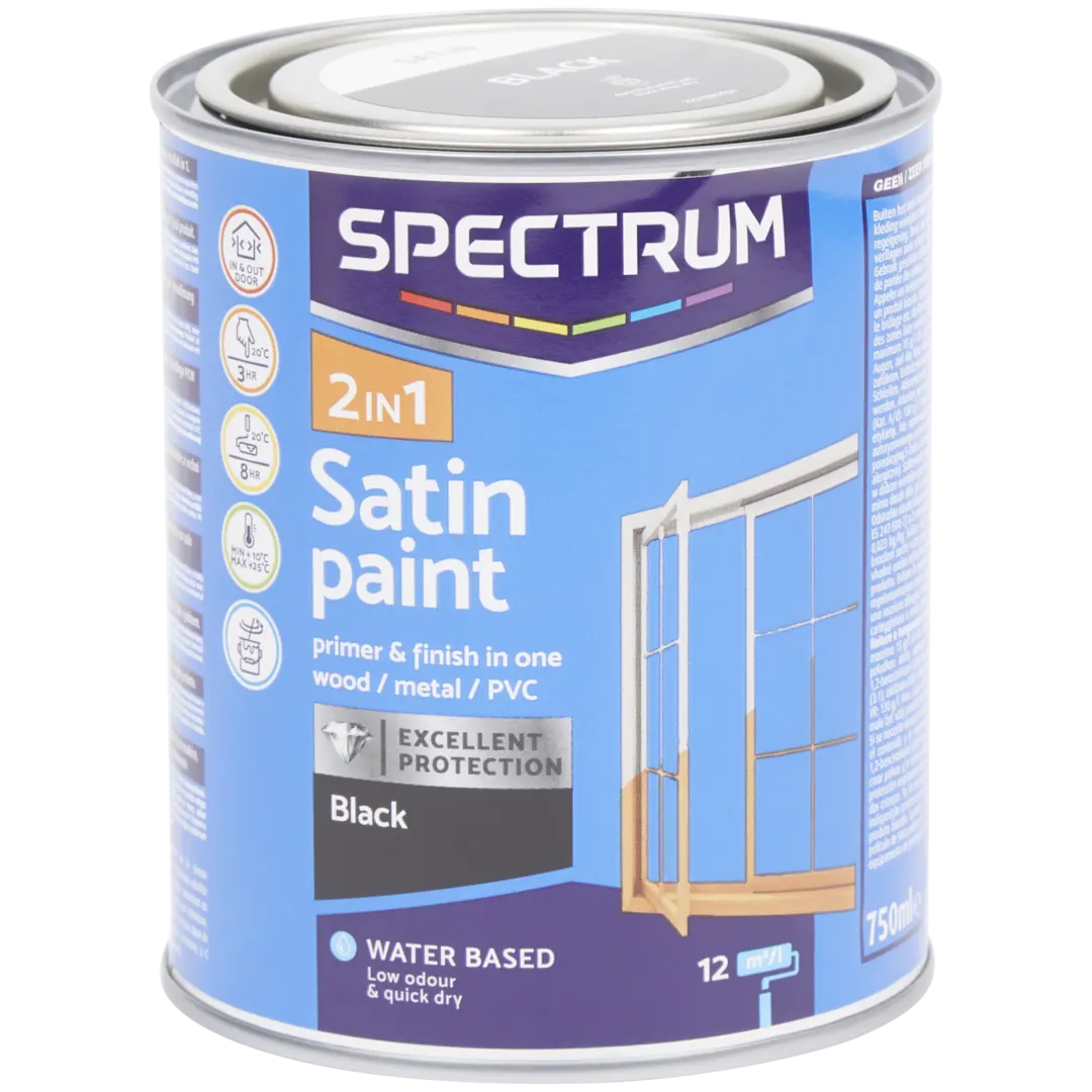 Peinture satinée 2-en-1 Spectrum Noir – apprêt + finition (750 ml)