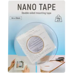 Ruban adhésif double face transparent pour mur – jusqu’à 10 kg/m