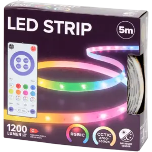 Ruban LED Eurodomest 24 W – blanc réglable & multicolore, 1200 lm, télécommande