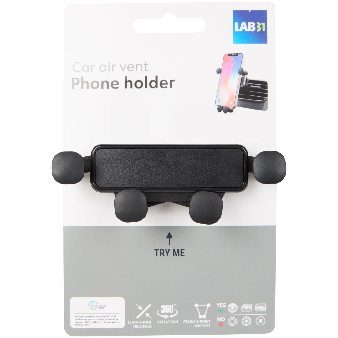 Support de téléphone voiture Lab31 à fixation grille d’aération (auto-ajustable)