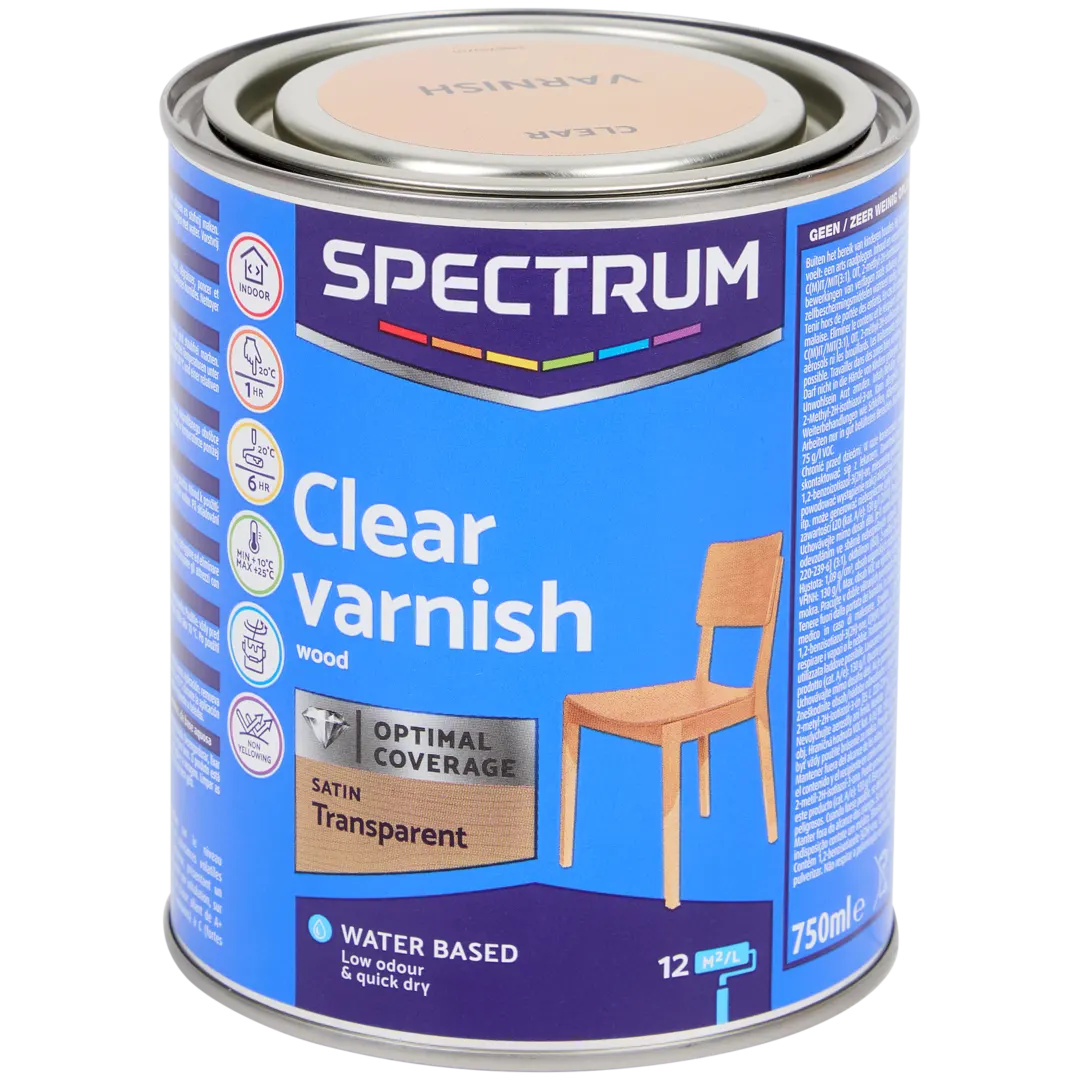 Vernis satiné multi-usage Spectrum Transparent – intérieur, base aqueuse (750 ml)