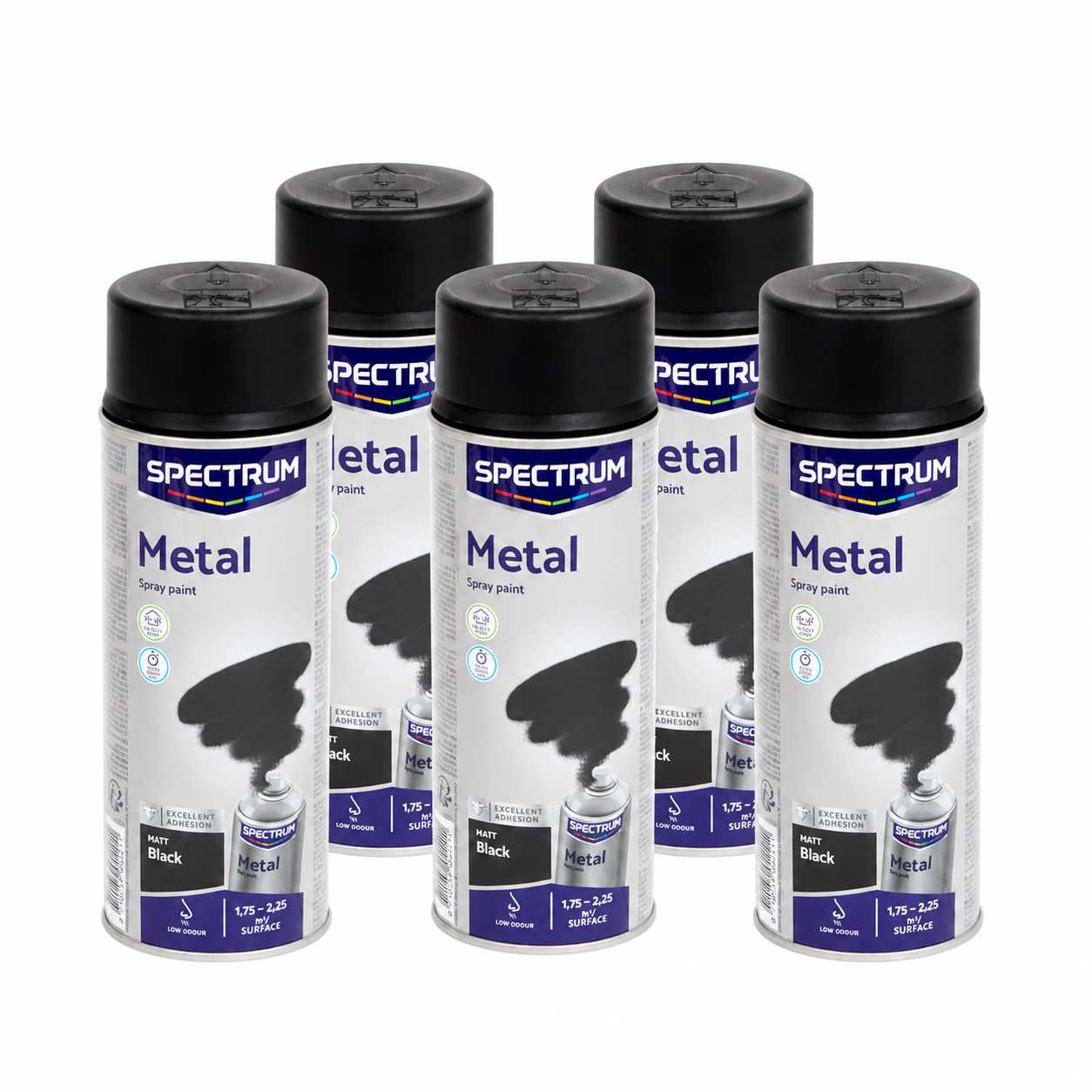 Lot de 5 bombes de peinture en aérosol Spectrum Metal noir mat 400 ml