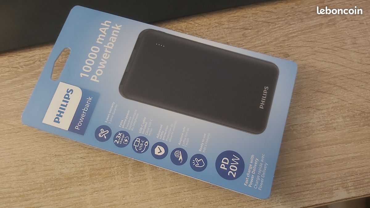 Batterie externe Philips 10 000 mAh – Charge rapide PD 20 W, USB-C