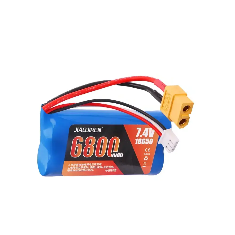 Batterie Li-ion bleue 7,4 V 6800 mAh avec connecteur XT60 pour char RC Heng Long